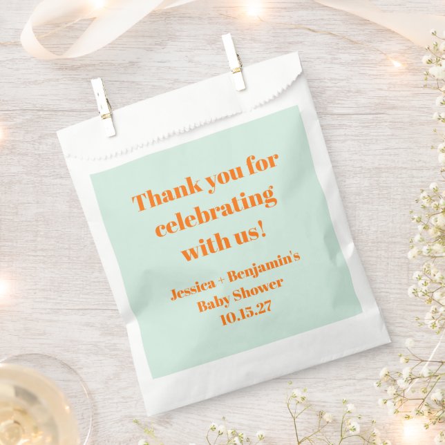 Cute Mint Orange Baby Shower Custom Thank You Favour Bags (Clipped)