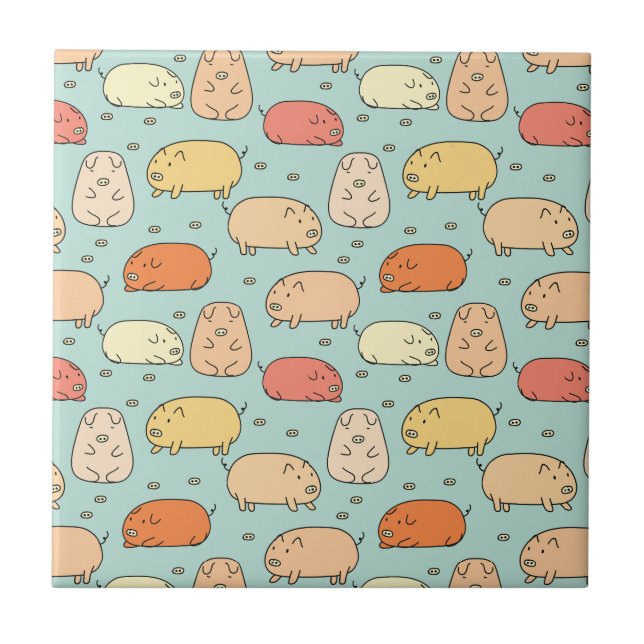Cute Mint Pig Pattern Tile (Front)