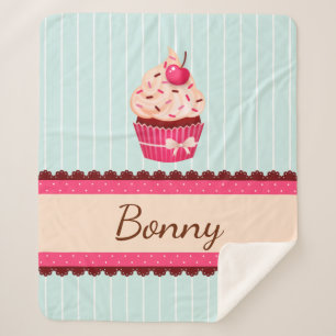 Cute Mint Pink Cupcake With Sprinkles Custom Name Sherpa Blanket