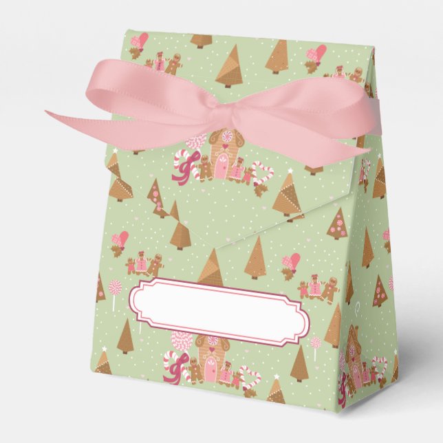Cute Mint Pink Gingerbread Candy Cane Tent Favour Box (Front Side)