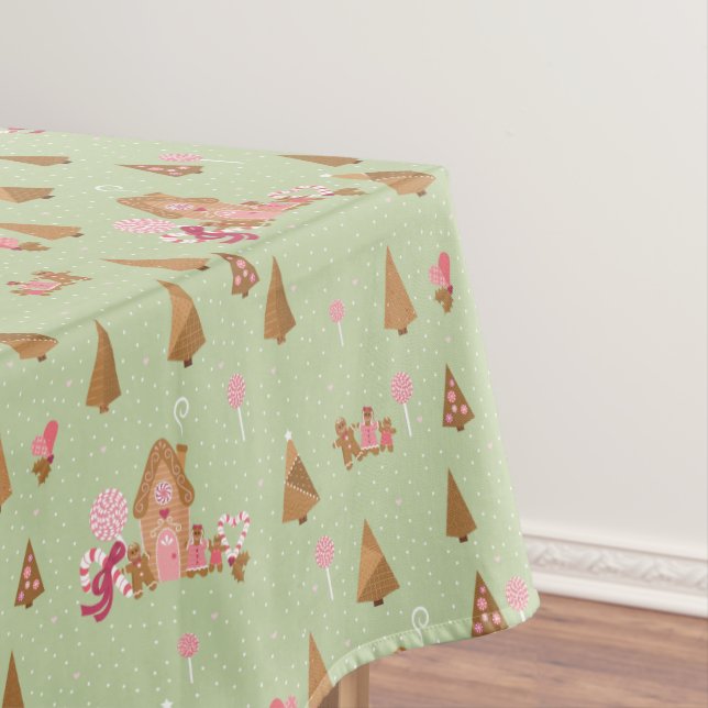 Cute Mint Pink Gingerbread Candy Canes Tablecloth (In Situ)