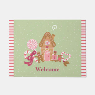 Cute Mint Pink Gingerbread Candy Door Mat