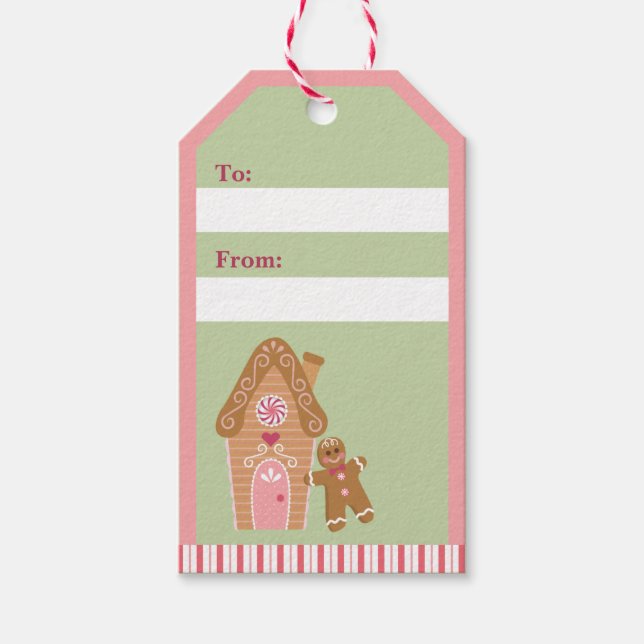 Cute Mint Pink Gingerbread Candy Gift Tag (Front)