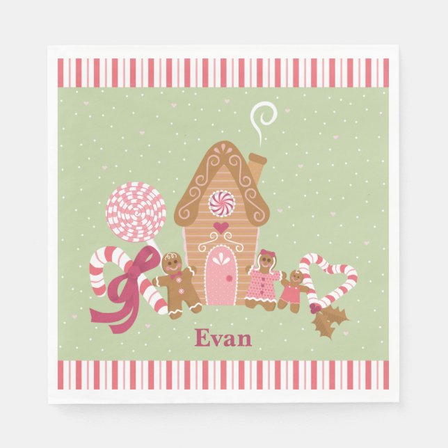 Cute Mint Pink Gingerbread Candy Paper Napkin (Front)