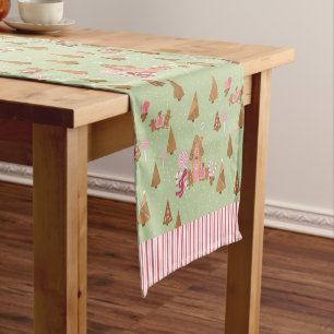 Cute Mint Pink Gingerbread Candy Table Runner