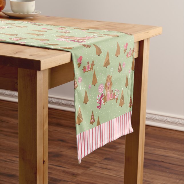 Cute Mint Pink Gingerbread Candy Table Runner (In Situ)