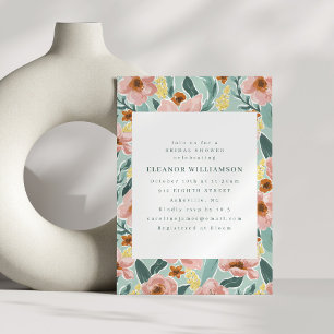 Cute Mint Sage Blush Pink Floral Bridal Shower Invitation