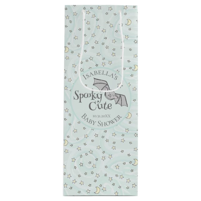 Cute Mint Spooky Cute October Baby Shower Wine Gift Bag (Front)