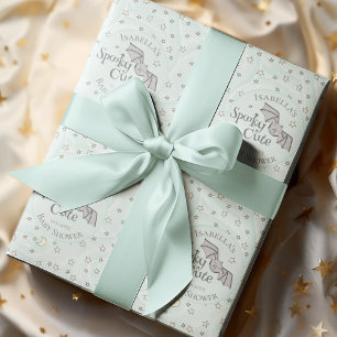 Cute Mint Spooky Cute October Baby Shower Wrapping Paper