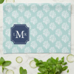 Cute Mint Summer Pattern and Blue Monogram Tea Towel<br><div class="desc">Personalised seamless pattern.</div>