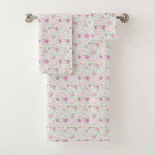 Cute Mint Tea Cups And Roses Pattern Bath Towel Set
