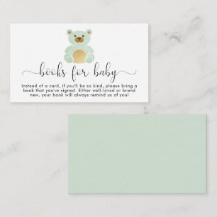 Cute Mint Teddy Bear Books For Baby Shower Enclosure Card