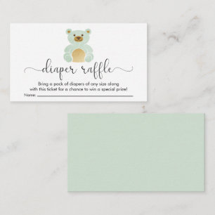 Cute Mint Teddy Bear Diaper Raffle Baby Shower Enclosure Card