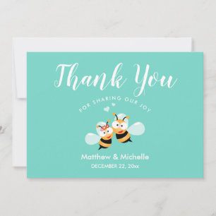 Cute Mint To Be Honey Bee Couple Whimsical Wedding Thank You Card