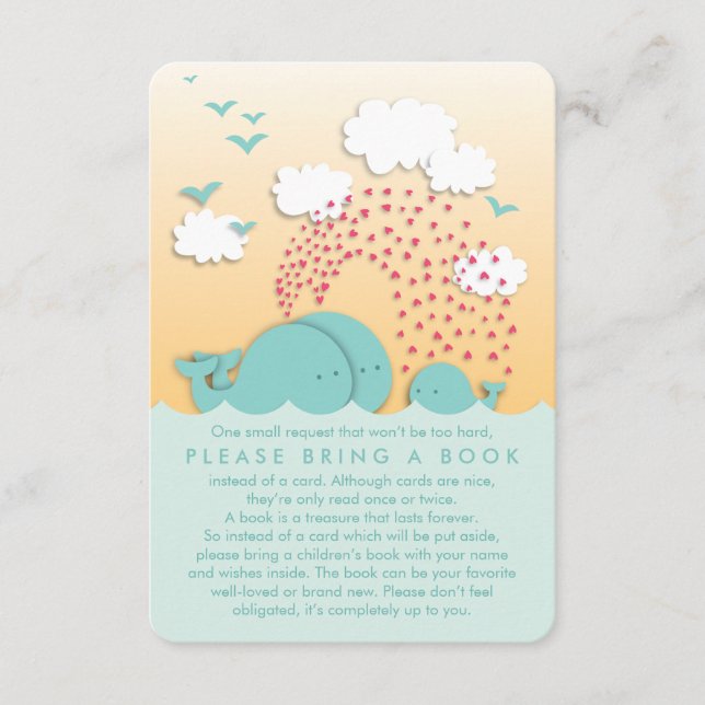 Cute Mint Whales Family Bring a Book Insert Card (Front)