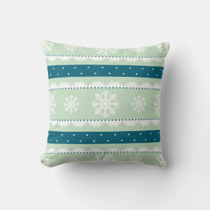 Cute Mint White Teal Christmas Snowflakes Pattern Cushion