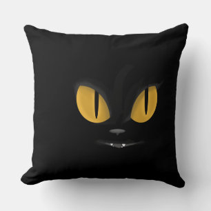 Cute Mischievous Black Cat with Fangs Cushion