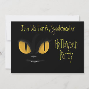 Cute Mischievous Black Cat with Fangs Halloween Invitation