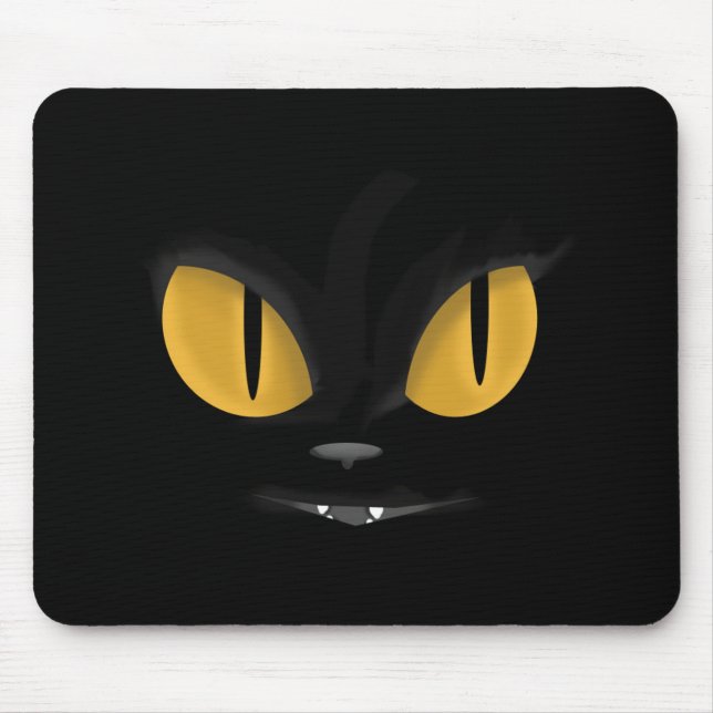 Cute Mischievous Black Cat with Fangs Mouse Mat (Front)