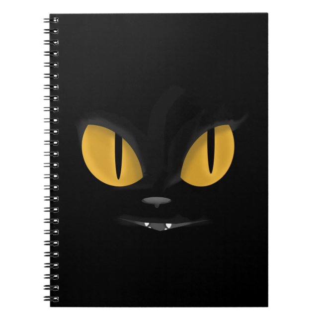 Cute Mischievous Black Cat with Fangs Notebook (Front)