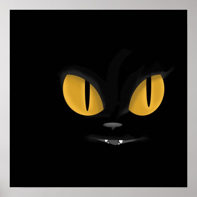 Cute Mischievous Black Cat  with Fangs Poster (Front)