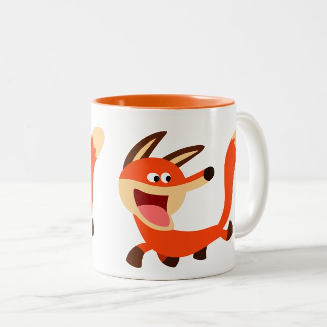 Cute Mischievous Cartoon Fox Two-Tone Coffee Mug (Front Right)