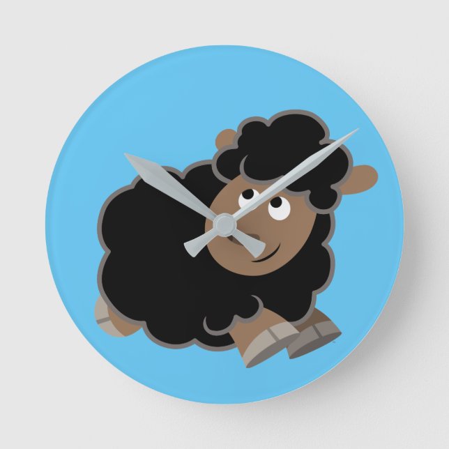 Cute Mischievous Cartoon Sheep Round Clock (Front)