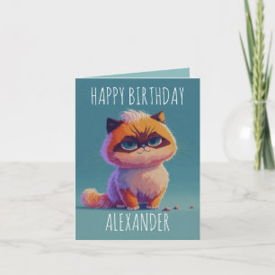 Cute mischievous cat folded birthday card