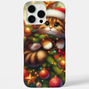 Cute, mischievous cat in the Christmas tree iPhone 16 Pro Max Case