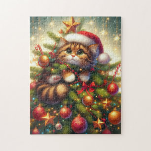 Cute, mischievous cat in the Christmas tree Jigsaw Puzzle
