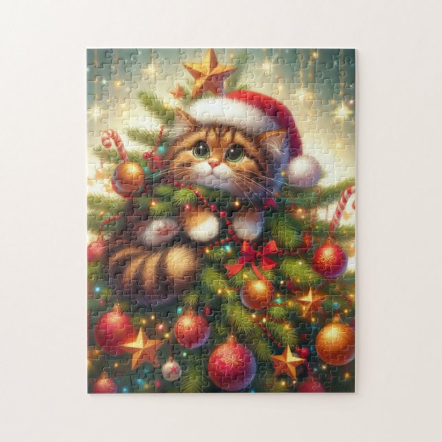 Cute, mischievous cat in the Christmas tree Jigsaw Puzzle (Vertical)