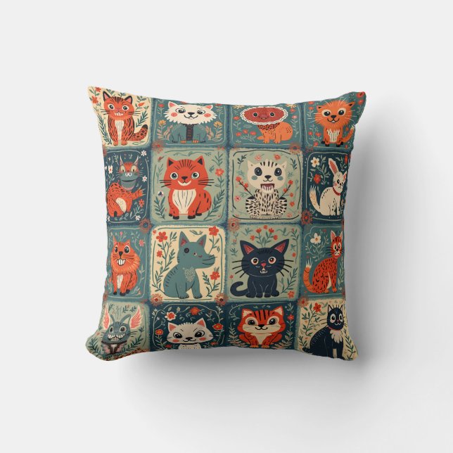 Cute mischievous cat pillow cushion (Front)