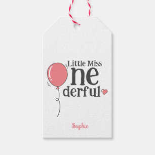 Cute Miss Onederful Pink Balloon Custom Gift Tags
