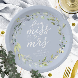 Cute Miss to Mrs Greenery Eucalyptus Bridal Paper Plate
