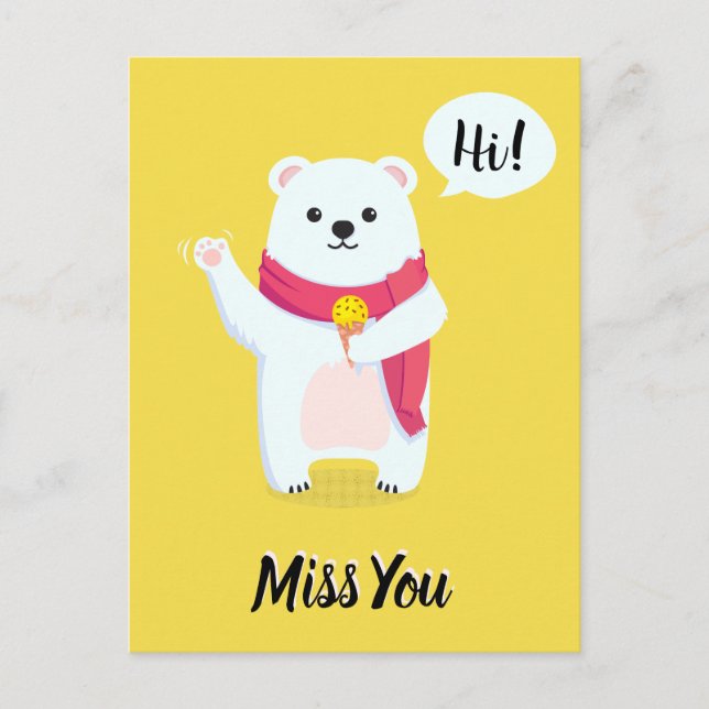Cute Miss You Bear With Ice Cream Postcard (Front)