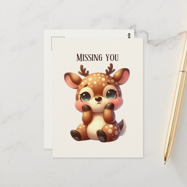 Cute Missing you deer Postcard (Front/Back In Situ)