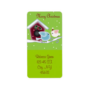 Cute mistletoe Love Birds Our First Christmas Label