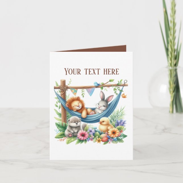 Cute mixed baby animals add text any purpose card (Front)