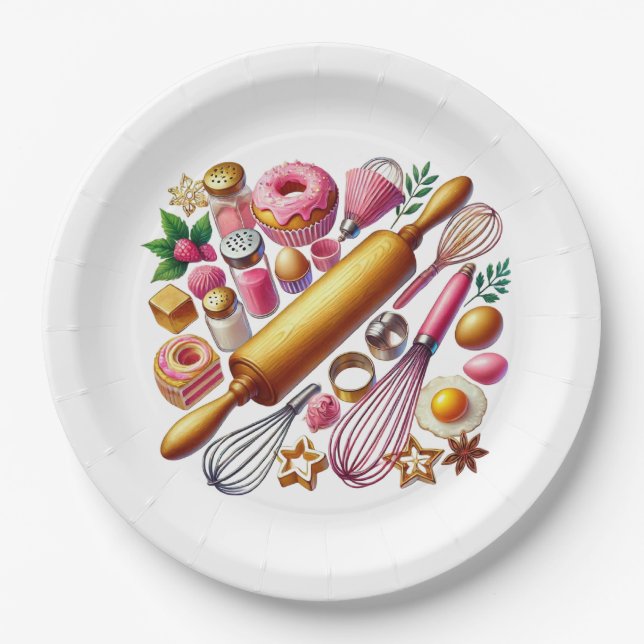 Cute mixed Baking party Paper Plate (Front)