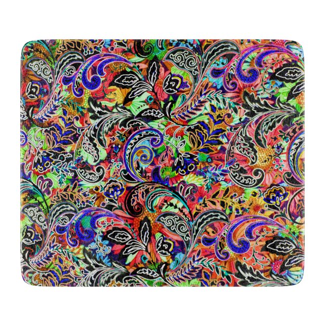 Cute mixed colourful flowers patterns cutting board (Front)