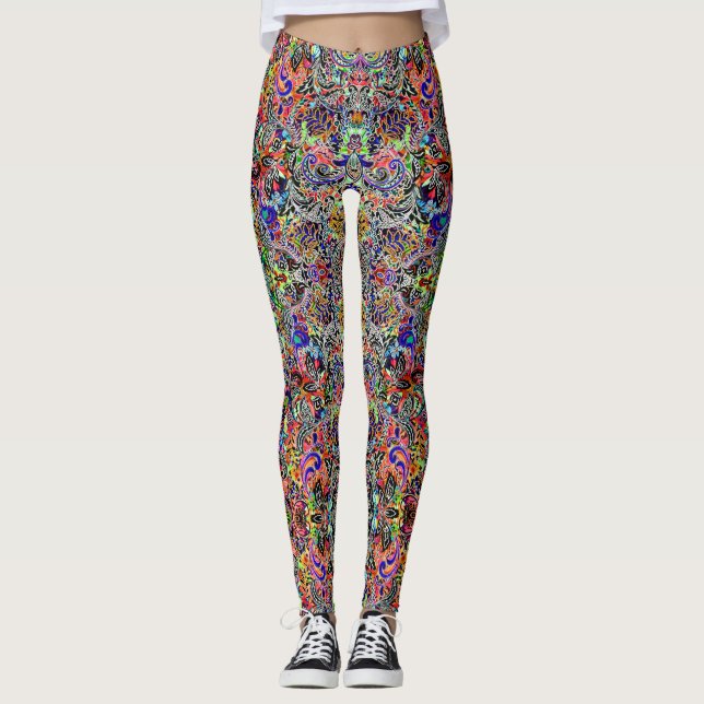 Cute mixed colourful flowers patterns leggings (Front)