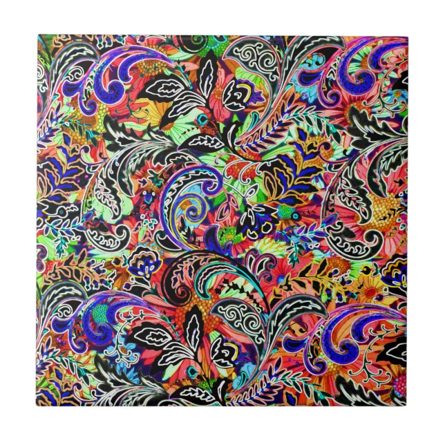 Cute mixed colourful flowers patterns tile (Front)