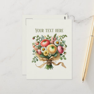 Cute mixed flowers customisable postcard