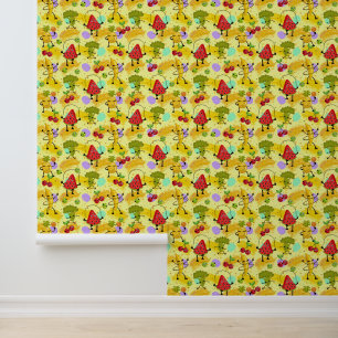 Cute mixed vegetables and fruit tiled pattern wallpaper