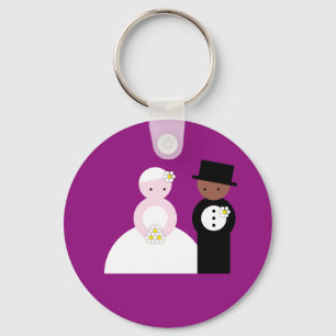 Cute mixed wedding couple key ring