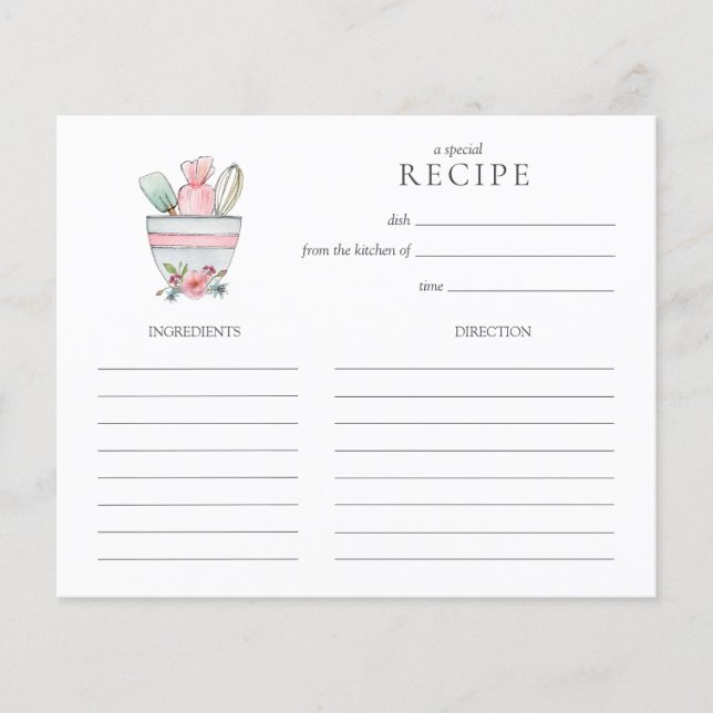Cute mixing bowl with utensils Recipe card (Front)
