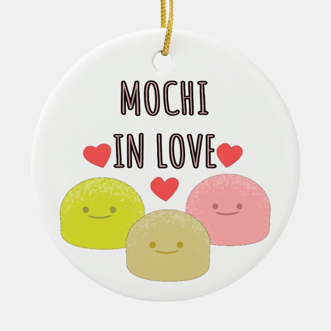 Cute Mochi Cartoon Drawings Ceramic Tree Decoration (Front)