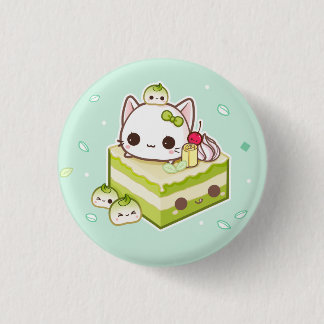 Cute mochi kitty with kawaii green tea cake 3 cm round badge