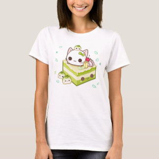 Cute mochi kitty with kawaii green tea cake T-Shirt