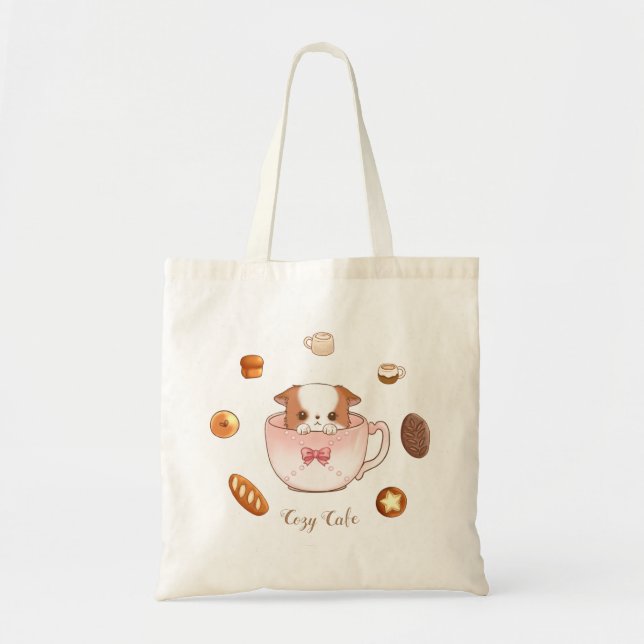 Cute Mochi Mug Cosy Cafe Assorted Bread and Coffee Tote Bag (Front)
